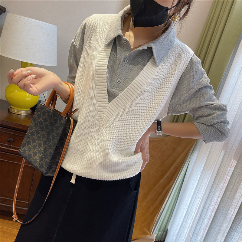 Limited-edition cow goods layered simple big V-neck soft glutinous customer for woolen white vest vest knitted women 2021 spring and autumn