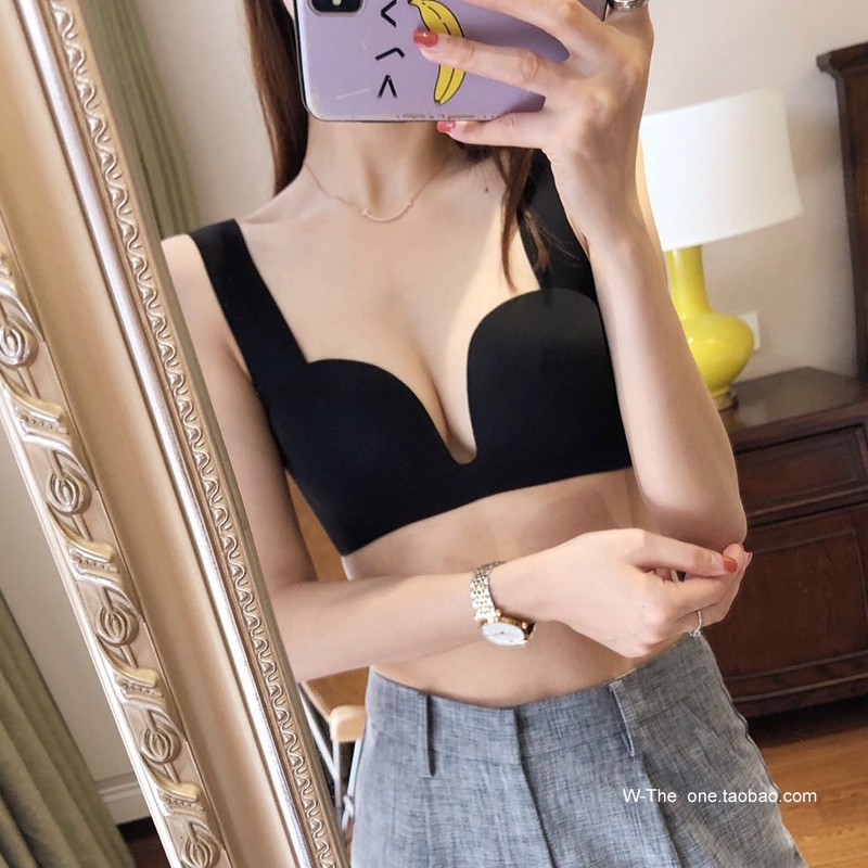 Easy to get from A to C wide shoulder strap vest type No-dent naked light-sensitive face bra women gather small breast-free steel ring Summer thin
