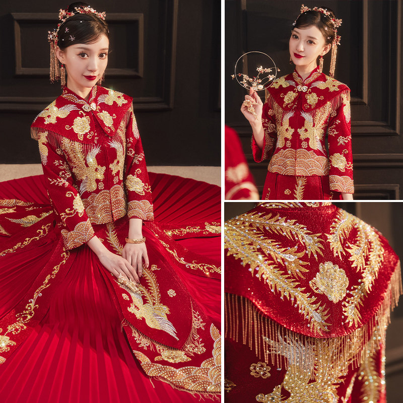 Show and dress 2021 New toast to wedding Chinese wedding dress gown Summer Longfeng hanging bride out of her loft