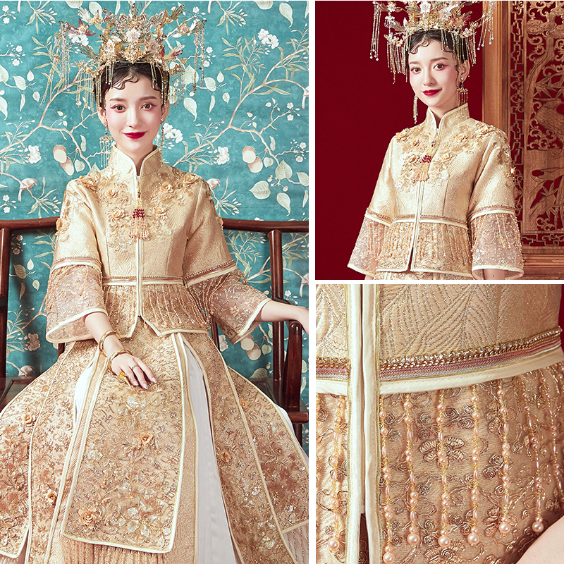 Show and take the bride 2022 new toast with Chinese style wedding dresses The champagne Longfeng hang up the attic for the Spring Festival