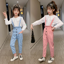 Girls Strap Autumn 2021 New Childrens Wear Jeans Childrens Pants Suspant Summer Capri pants