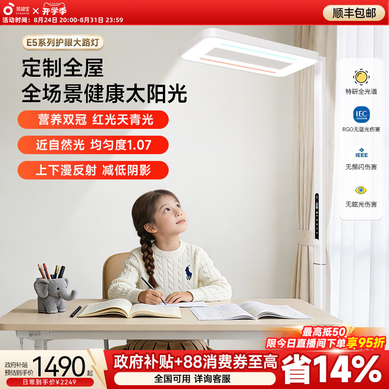 Children's Eye Protection Lamp, Full Spectrum Learning Desk Lamp, Bedroom Desk Reading Floor Lamp E5