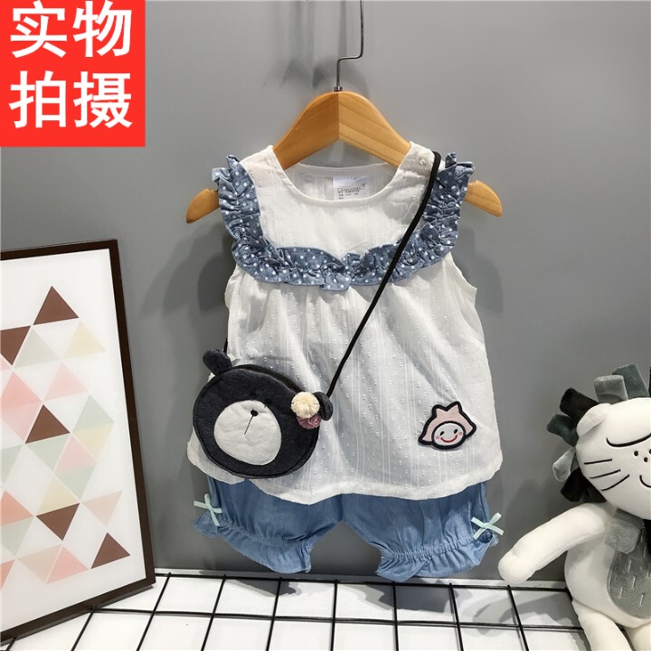 Korean version boutique childlike summer style small and female baby girl's pure cotton short sleeve T-shirt shorts two-piece suit 1-2-3 years old