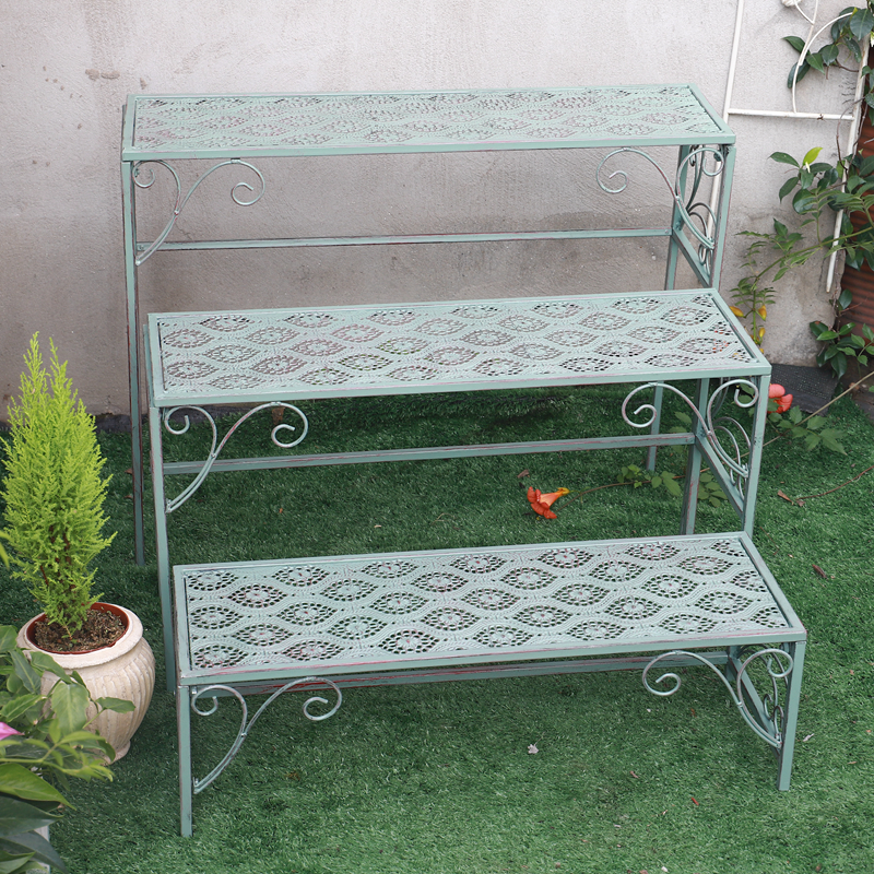 Wrought iron retro old fish pattern three-story staircase flower stand practical ladder three-piece shelf small long table