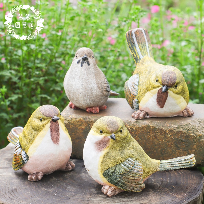 Resin Green Bird Kingfishi Garden Decoration Garden Adornment Foreign Trade Outlet Delicately Cute Set of Four