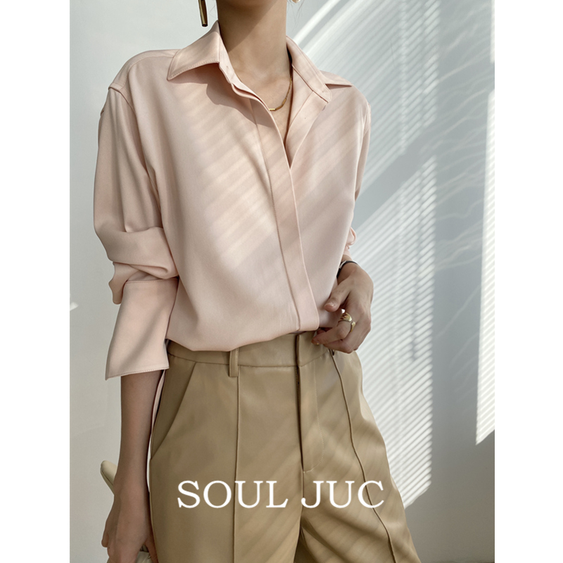 SOUL JUC acetate shirt high-end temperament design sensation small crowdlined clothes fall outside wearing 100 lap long sleeves-Taobao