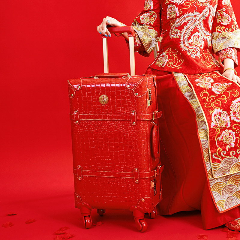 Red suitcase wedding suitcase bride dowry password box wedding luggage case 24 inch dowry suitcase 22