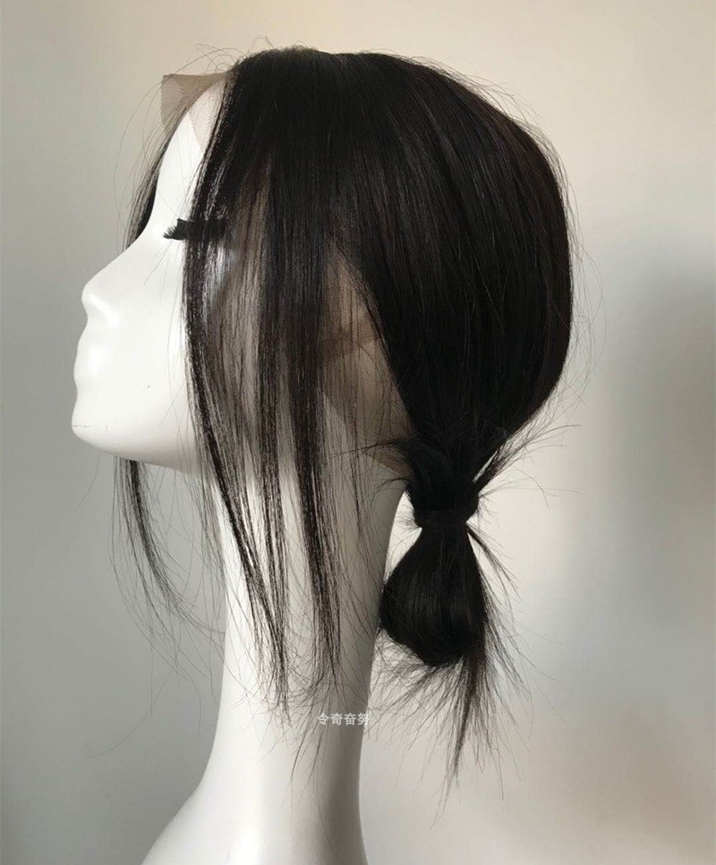 Full lace wig set real hair silk women's long straight hair breathable natural hand stitch light and thin full hand-woven ponytail