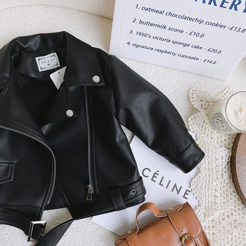 Girls' Fashionable Leather Jacket 2026 Autumn and Winter New Style Children's Fleece-Lined Thickened Leather Coat Baby Winter Warm Outerwear Trendy — 9