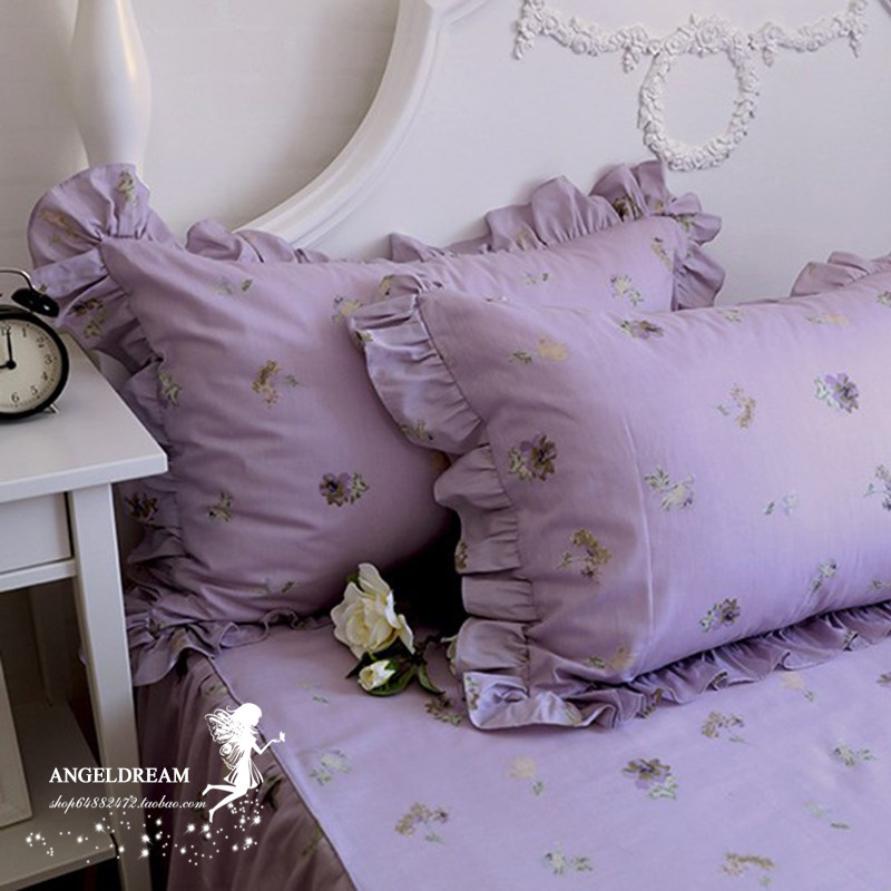 Imported European and American Korean version Princess Purple All cotton handmade pure cotton lace Lace Side Bed pieces for 2 pillowcases