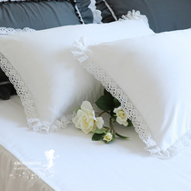 Imported European and American princesses Korean version of simple hollow lace tribute satin pure white pillow pillow bedding bedding pillowcase