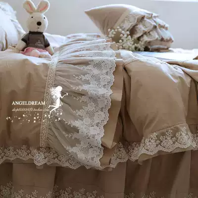 Imported European and American Korean version * Grace embroidered khaki lace craft cotton quilt cover bedding four-piece set