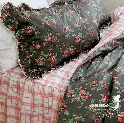 Imported European and American Korean INS European garden Black nine rose new cotton bedding cotton dress four-piece set