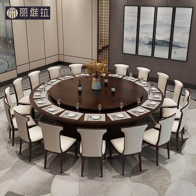 Modern new Chinese dining table dining chair minimalist electric large turntable hotel bag-room dining table and chairs combined furniture