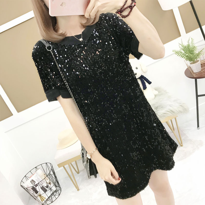 European Style Women's Plus Size Dress for Chubby Girls, European Style Heavy Embroidery with Sparkling Sequins, Age-Reducing and Tummy-Concealing Dress 100kg