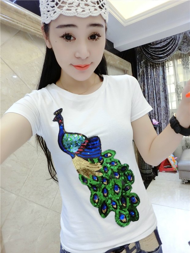 Siêu kích thước nữ béo mm2018 mùa hè mới 200 pounds chất béo chị công thêu sequin áo thun ngắn tay hàng đầu áo khoác mùa đông nữ