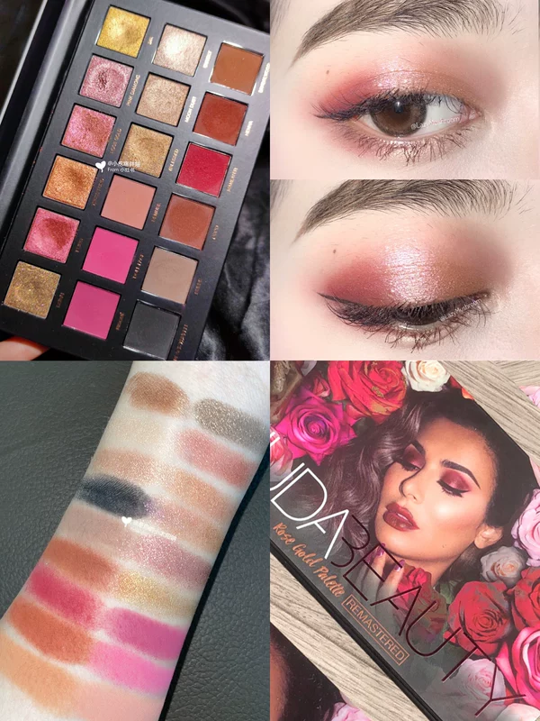 Палетка теней для век HudaBeauty 18 оттенков, розово-золотистый Desert Rose Gold, второе поколение, полуперламутровая светлая и полуматовая, повседневный вариант