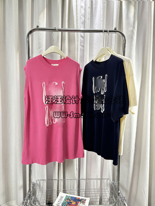 1M/Towel Embroidered Letters/Knitted Round Neck Drape # Large Version/Lazy Cavity Quality Tee/
