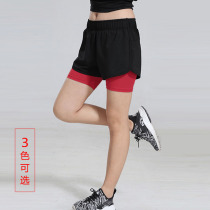 Sports pants womens elastic tight body quick-dry fake two pieces of fitness shorts marathon anti-light long running double pants