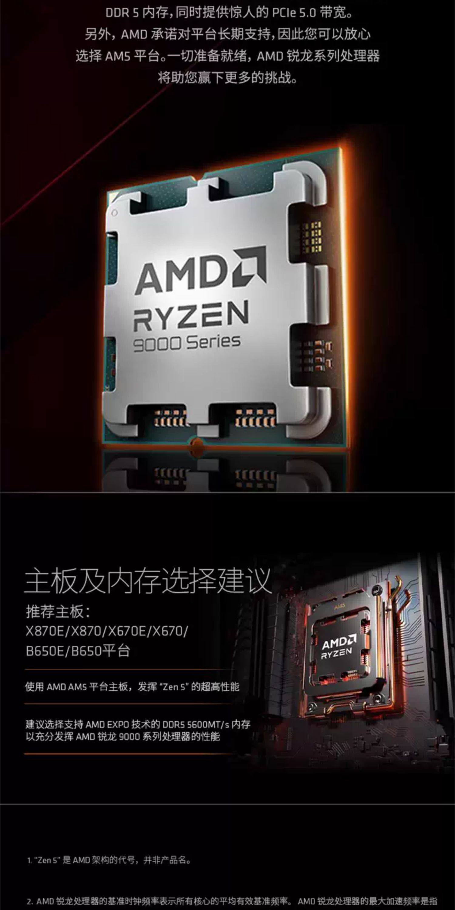 AMD R5 9600X处理器搭微星B650M迫击炮电脑主板CPU套装插图4