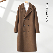 Осенне-зимний длинный стиль на коленях билица кашемир большой пальто мужская двухрядная застегнута корейская версия мягкую шерсть ветряная куртка