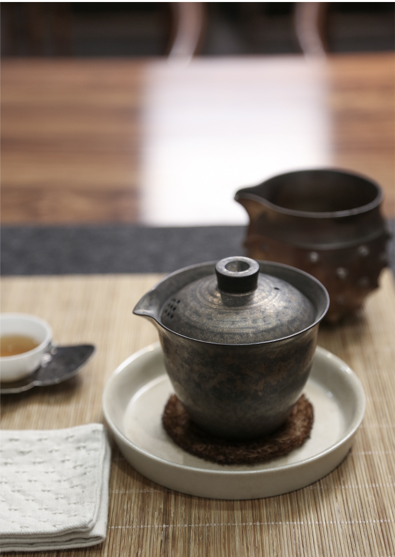 Japanese undressed ore iron glaze hand grasp the teapot lid bowl of coarse pottery cups kung fu tea set ceramic teapot household trumpet