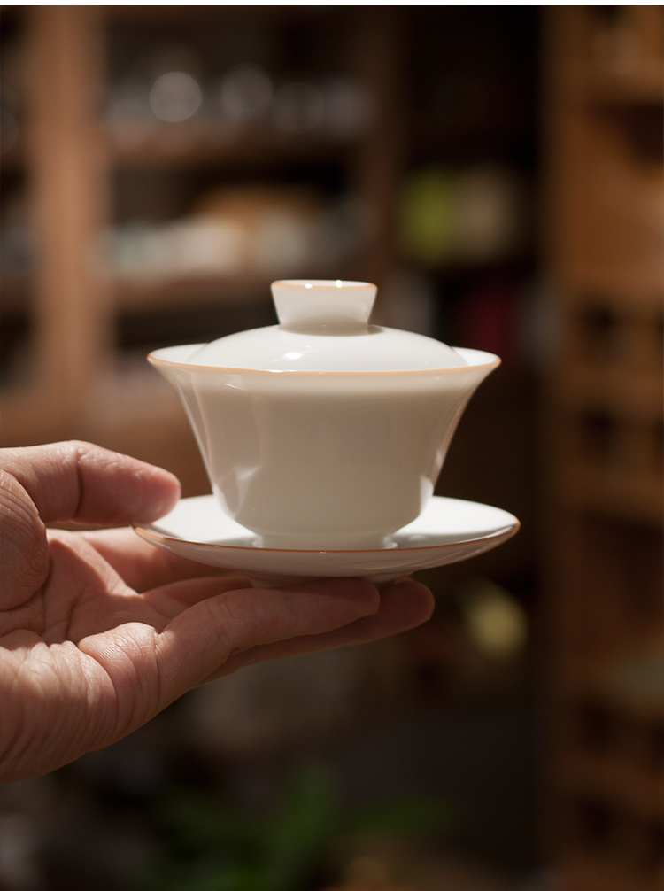 Dehua white porcelain only three tureen single kung fu tea tea bowl of small cups to ceramic cup lid