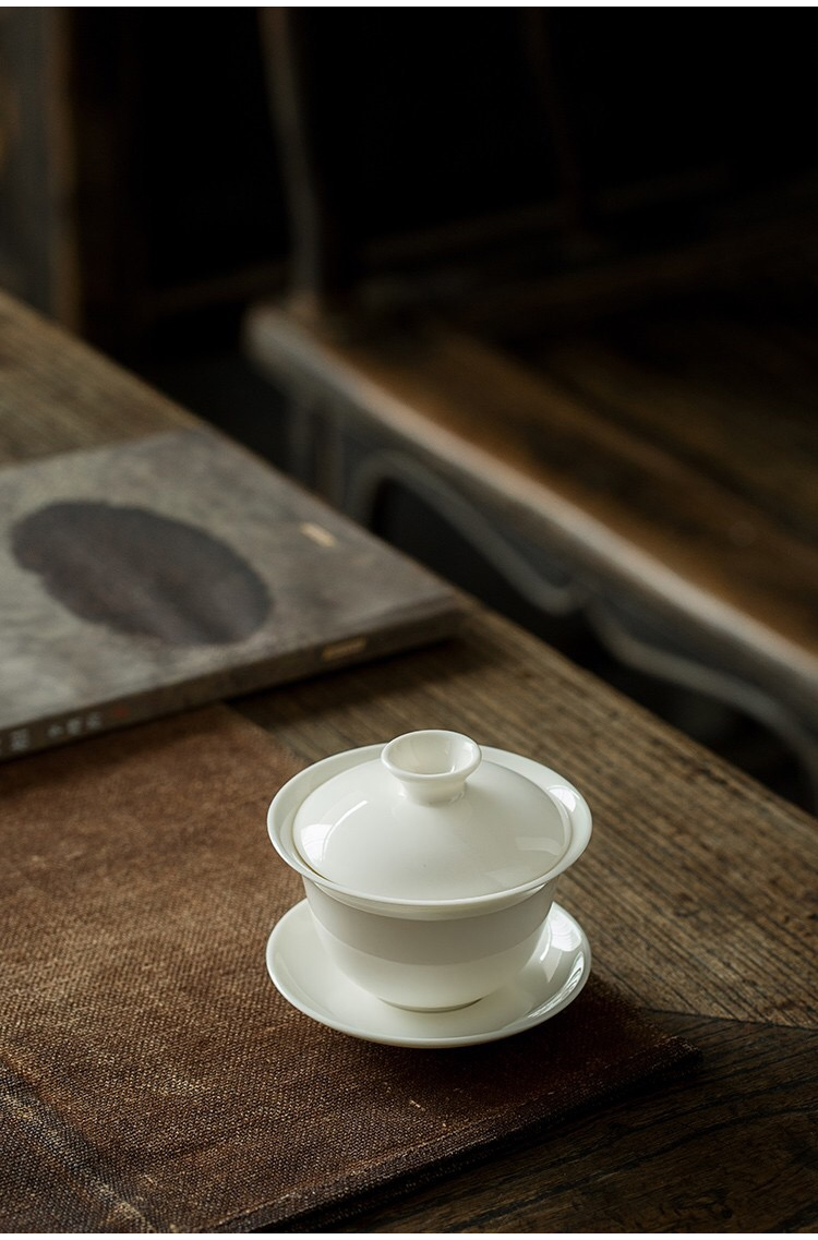 Dehua white porcelain tureen ivory only three bowls of ceramic cups kung fu tea set a single large small household make tea