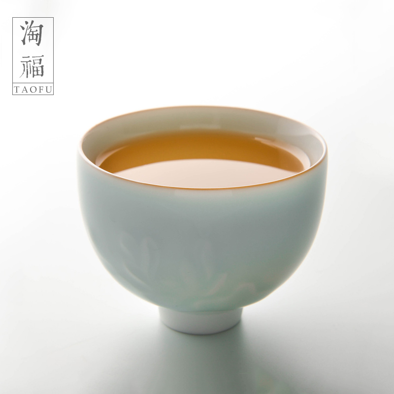 Two auspicious blessing a happy lotus shadow blue glass ceramic cups kung fu tea set household glass tea cup
