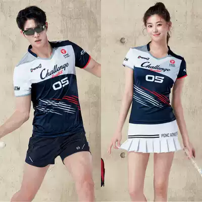 2021 New Korean badminton suit men's and women's top short sleeve quick-drying tennis sportswear match team uniform