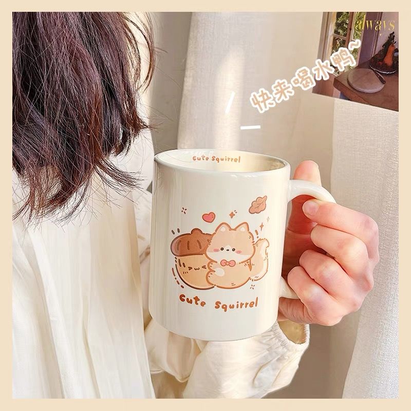 Small Squirrel Ceramic Cups Ins Wind Mark Cups Coffee Cup Ceramics Office High Face Value Birthday Gifts Send Girls-Taobao