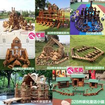 Kindergarten outdoor charcoal burning carbonized large wooden building blocks Childrens puzzle games to build and build solid wood building blocks