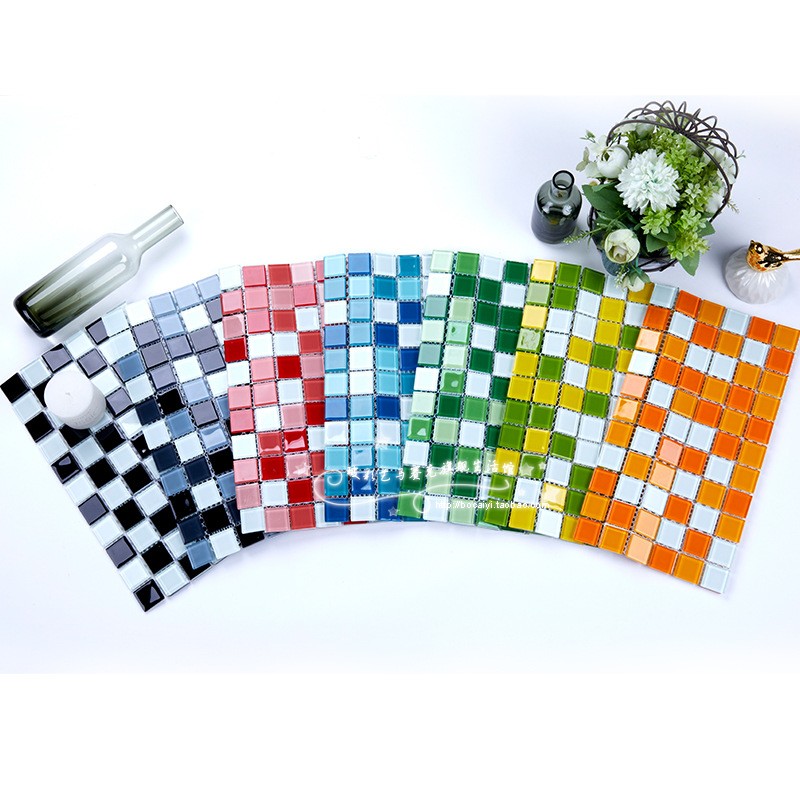 Pool crystal glass Mosaic exterior villa pool tile Mediterranean blue white bathroom balcony non-slip