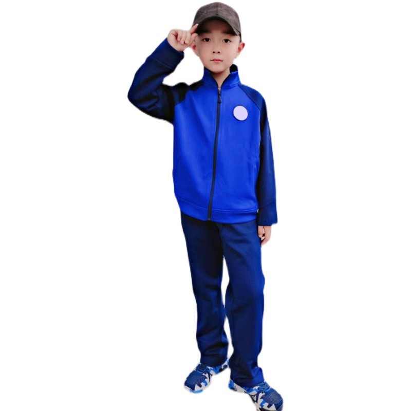 New Children Fire Safety Long Sleeve Fitness Suit Training Suit Speed Dry Running Sports Spring Autumn Blue Tracksuit