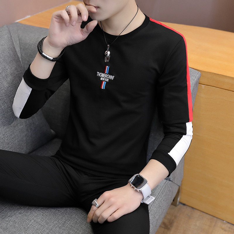 Men's T-shirt long-sleeved thick cotton T2019 new Korean version of the trend slim-fit base small shirt students spring and autumn clothing trend