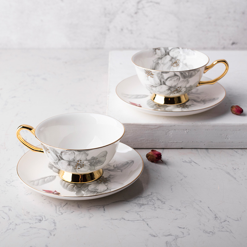 Qiju Liangpin Finnana Ink Butterfly Afternoon Tea Coffee Cup and dish Set 2 cups and 2 dishes