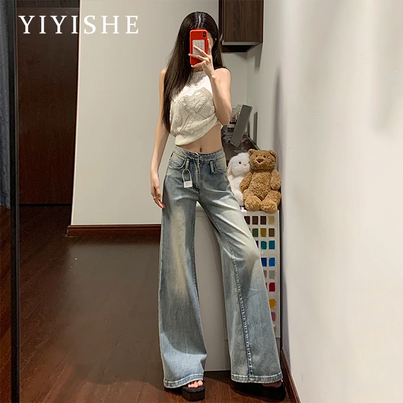 American Retro Style Non-Tight Flared Jeans for Women 2026 Summer New Low-Waist Slimming Loose Floor-Length Bell-Bottom Pants
