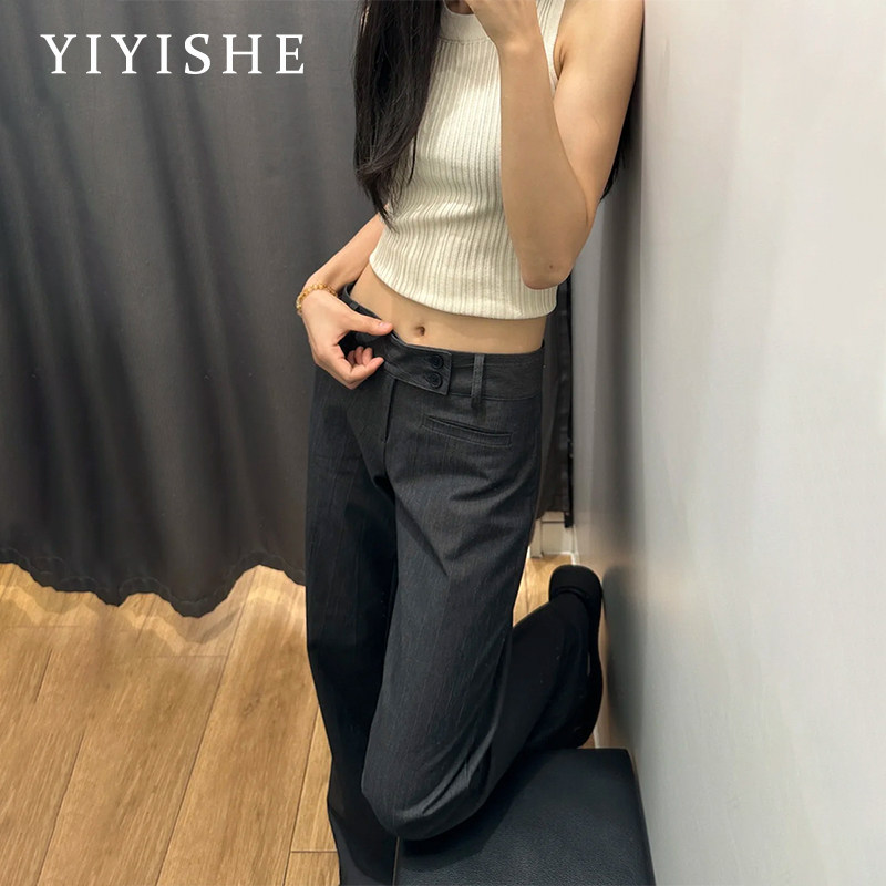 灰色微喇西装裤女2026年春季新款低腰显瘦宽松垂感不贴腿喇叭裤子