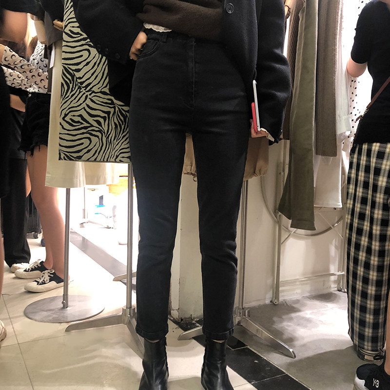 2022 spring new display slim high waist elastic straight cylinder 90% small foot thin section black smoke pipe jeans children