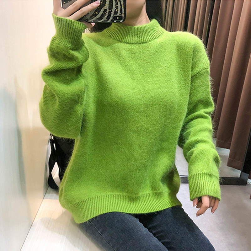 2022 autumn and winter clothes non-refundable thickened warm round neck solid color loose fashion long-sleeved sweater women's knitted sweater top