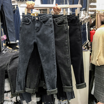 2021 summer high waist thin tight pants velvet thickened small feet nine points black micro-elastic pencil jeans women
