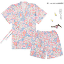 2020 womens summer cotton shorts short sleeve pajamas Japanese kimono double gauze home clothes sweat steam cherry blossom