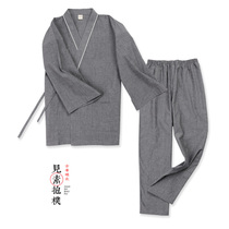 Spring and summer ancient wind washed cotton mens large size Hanfu pajamas home clothes Chinese style trousers Japanese kimono