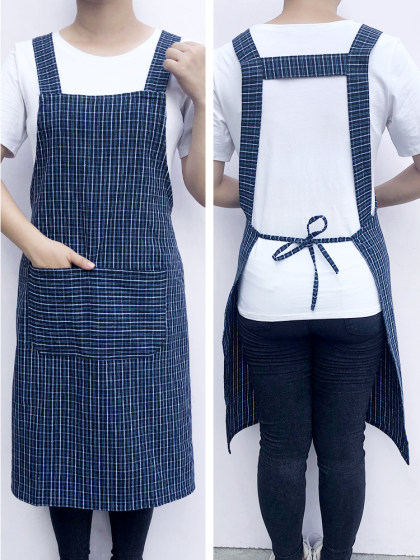 纯棉围裙男女时尚家用厨房围腰全棉透气罩衣棉麻工作服