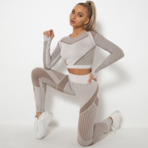 Yoga Suit Long Sleeve Suit Tight Fit Speed Dry European And European Hollowed-out Yoga Sports Fitness Running Yoga Long Pants Women Fashion