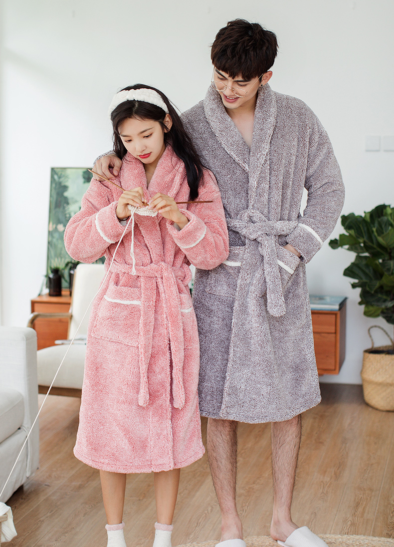 Winter san hô nhung vài bộ đồ ngủ trong đoạn dài áo choàng ấm áp nam và nữ cationic da cừu hợp chất áo choàng dày vay ngu