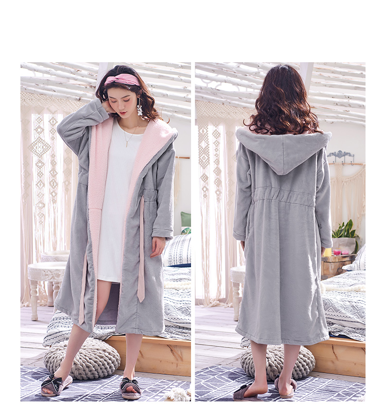 Mùa đông nhung san hô đồ ngủ phụ nữ mặc thời trang đơn giản dày ấm áp áo choàng flannel áo choàng dài đoạn bộ ngủ pijama