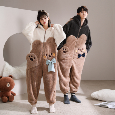 taobao agent Demi-season pijama, coral velvet unisex jumpsuit, with little bears