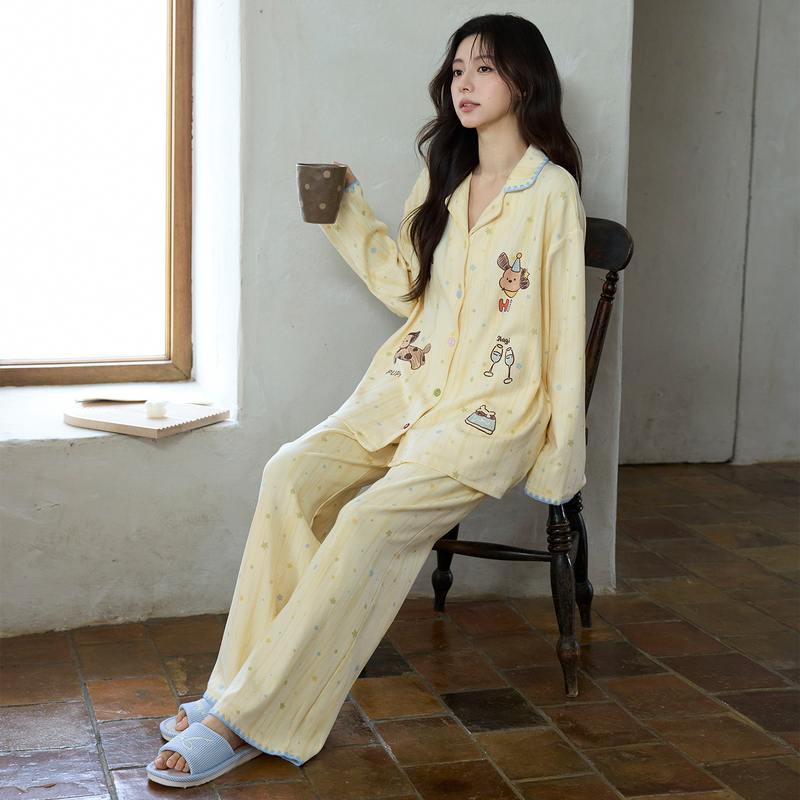 Daimengsi New Sweet Pajamas for Women, Autumn and Spring, Pure Cotton, Long-Sleeved, Long-Pants Loungewear, Plus Size, Can Be Worn Outside, Autumn Set Daimengsi New Sweet Pajamas for Women, Autumn and Spring, Pure Cotton, Long-Sleeved, Long-Pants Loungewear, Plus Size, Can Be Worn Outside, Autumn Set
