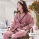 Phong cách Nhật Bản đồ ngủ lông cừu san hô mùa đông dành cho phụ nữ dày ấm áp flannel kimono dài tay phục vụ tại nhà cho nữ bộ đồ dễ thương - Bộ Pajama